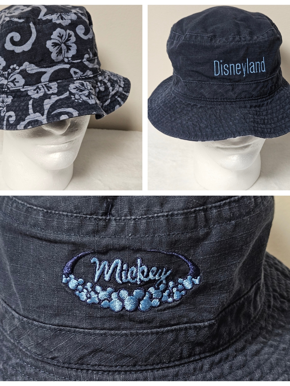 Disneyland Mickey Embroidered Navy Bucket Hat Reversible Pool Parks Mouse